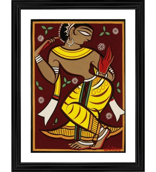 Dancing Woman 3 Painting With Wood Photo Frame (Multicolor)