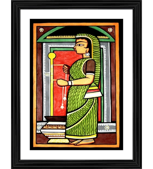 Yashoda Painting With Wood Photo Frame (Multicolor)