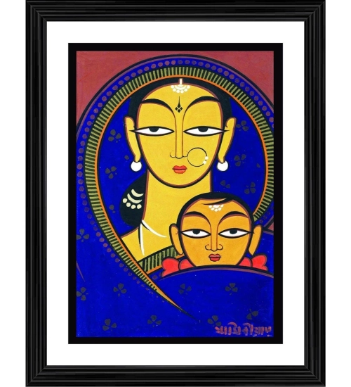 Mother and Child 1 Painting With Wood Photo Frame (Multicolor)