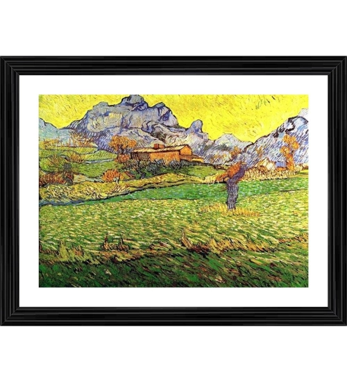 Meadow in the Mountains Saint Paul 1889 Painting With Wood Photo Frame (Multicolor)