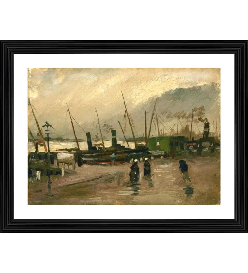 The De Ruijterkade in Amsterdam 1885 Painting With Wood Photo Frame (Multicolor)