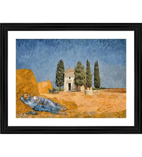 Chapel Vitaleta and a Couple 1884 Painting With Wood Photo Frame (Multicolor)