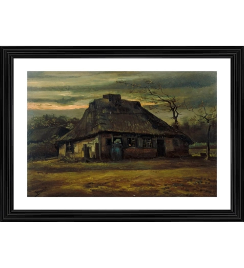 The Cottage 1885 Painting With Wood Photo Frame (Multicolor)