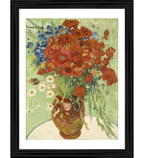 Vase with Cornflowers and Poppies 1887 Painting With Wood Photo Frame (Multicolor)
