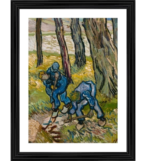 Two Diggers among trees 1889 Painting With Wood Photo Frame (Multicolor)