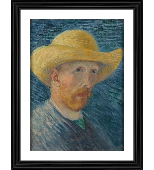 Self Portrait with Straw Hat 1887 Painting With Wood Photo Frame (Multicolor)