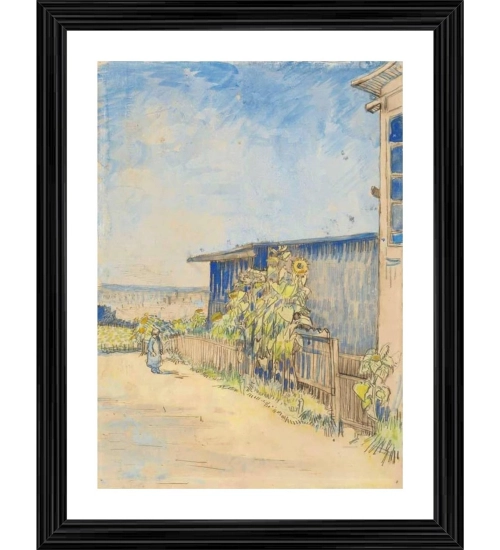 Shed with Sunflowers 1887 Painting With Wood Photo Frame (Multicolor)