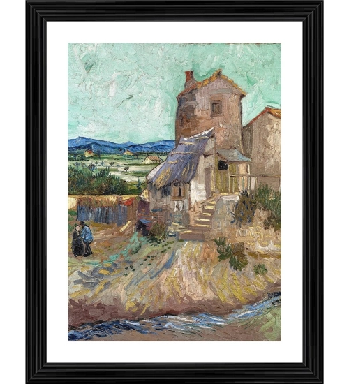 The Old Mill 1888 Painting With Wood Photo Frame (Multicolor)