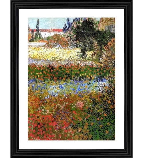 Flowered Garden 1888 Painting With Wood Photo Frame (Multicolor)