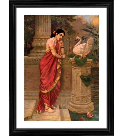 Hansa Damayanti Swan Damayanti 1899 Painting With Wood Photo Frame (Multicolor)