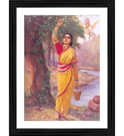Ahalya in Upvan 1900 Painting With Wood Photo Frame (Multicolor)