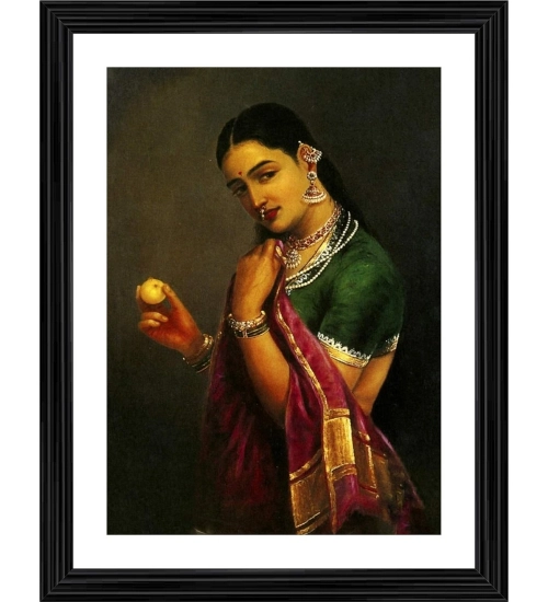 The Coquette Lady with a Fruit 1893 Painting With Wood Photo Frame (Multicolor)