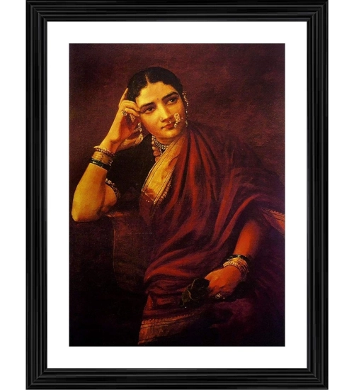 Maharashtrian Woman 1893 Painting With Wood Photo Frame (Multicolor)