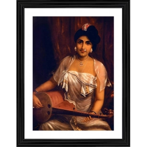 Generic A Lady Playing Veena 1888 Painting With Wood Photo Frame (Multicolor)