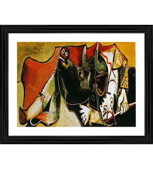 Bullfight 1 Painting With Wood Photo Frame (Multicolor)
