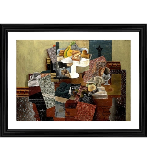 Still Life with Compote and Glass 1914 Painting With Wood Photo Frame (Multicolor)