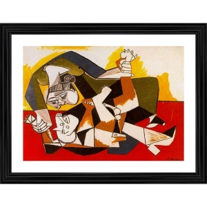 Generic Woman with a Dog 1955 Painting With Wood Photo Frame (Multicolor)
