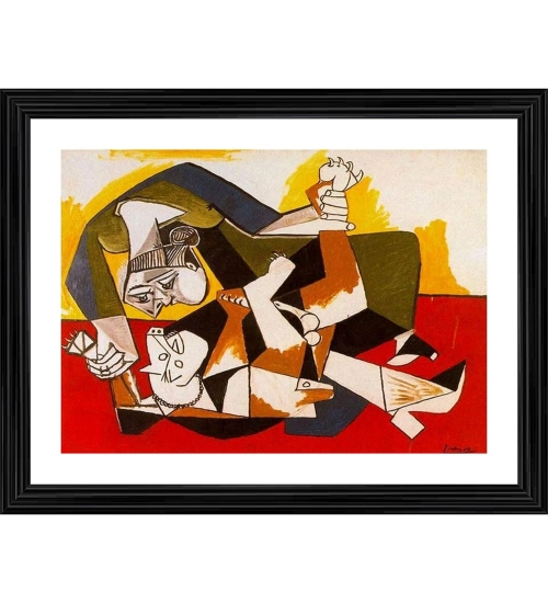 Woman with a Dog 1955 Painting With Wood Photo Frame (Multicolor)