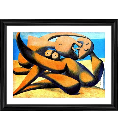 Figure At The Seaside 1931 Painting With Wood Photo Frame (Multicolor)