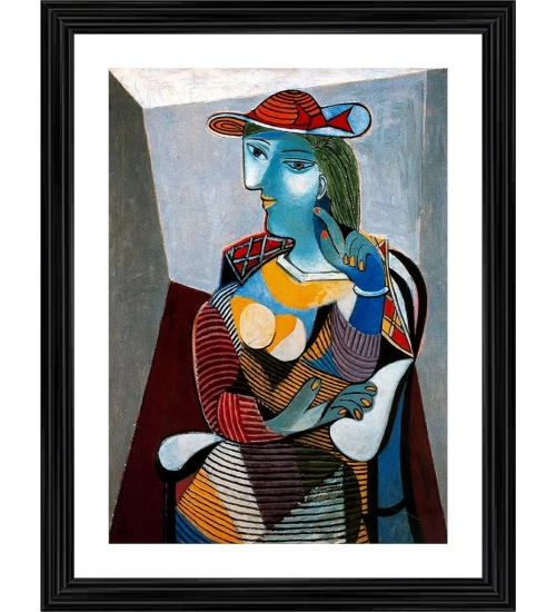 Seated Woman Marie Therese 1937 Painting With Wood Photo Frame (Multicolor)