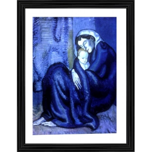 Generic Mother and Child 1902 Painting With Wood Photo Frame (Multicolor)