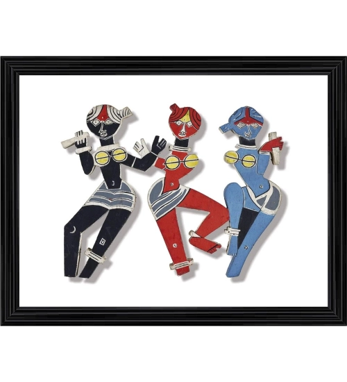 Lady Dancers Painting With Wood Photo Frame (Multicolor)