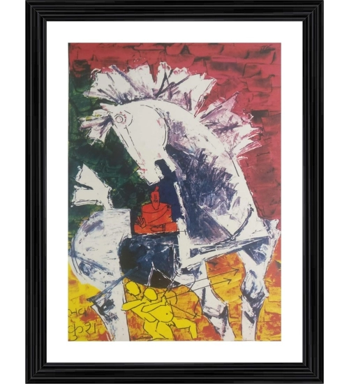 Luv Kush and the Horse Painting With Wood Photo Frame (Multicolor)