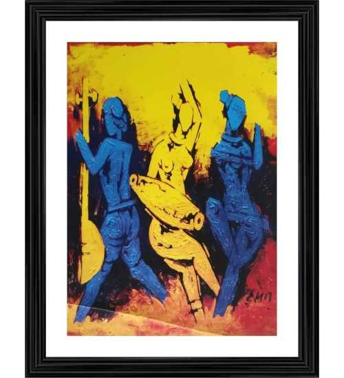 Dancers Painting With Wood Photo Frame (Multicolor)