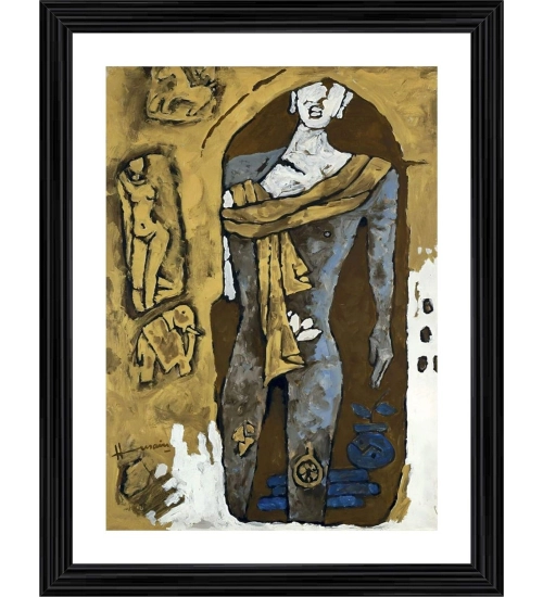 Gautam Buddha Painting With Wood Photo Frame (Multicolor)