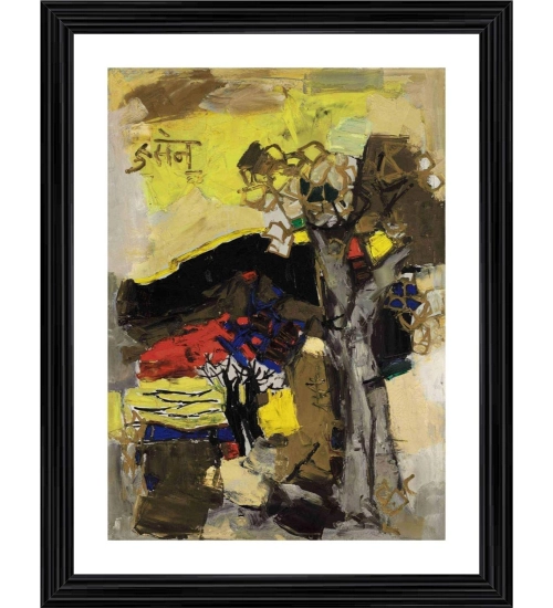 Black Hill 1964 Painting With Wood Photo Frame (Multicolor)