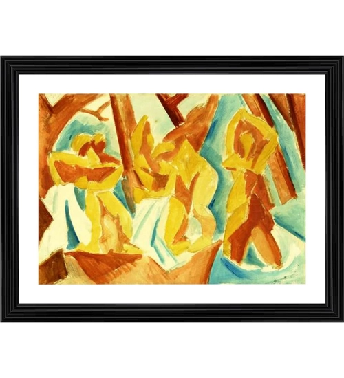 Womans in a Forest 1908 Painting With Wood Photo Frame (Multicolor)