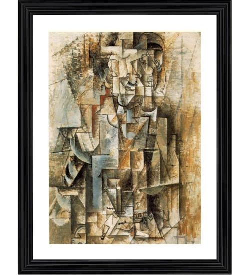 Man with a Violin 1912 Painting With Wood Photo Frame (Multicolor)