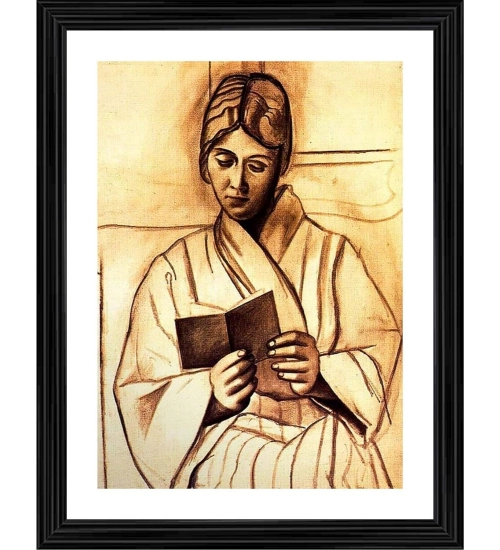 Woman Olga Reading a Book 1920 Painting With Wood Photo Frame (Multicolor)