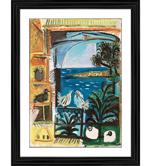 The Pigeons Cannes 1957 Painting With Wood Photo Frame (Multicolor)