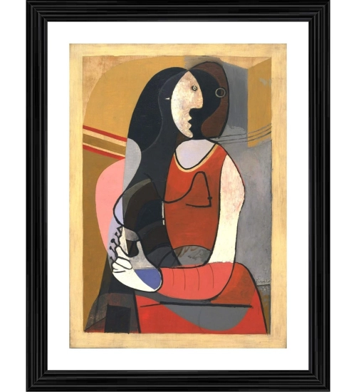 Seated Woman 1923 Painting With Wood Photo Frame (Multicolor)
