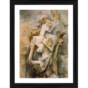 Generic Girl with mandolin 1910 Painting With Wood Photo Frame (Multicolor)
