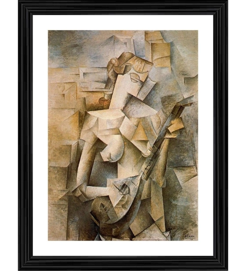 Girl with mandolin 1910 Painting With Wood Photo Frame (Multicolor)