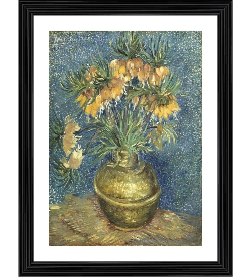 Imperial Fritillaries in a Copper Vase 1887 Painting With Wood Photo Frame (Multicolor)