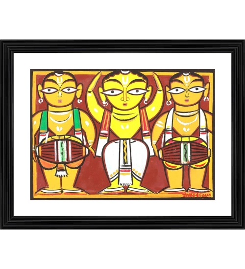 Three Musicians 2 Painting With Wood Photo Frame (Multicolor)