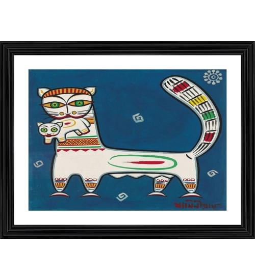 Cat and Kitten Painting With Wood Photo Frame (Multicolor)