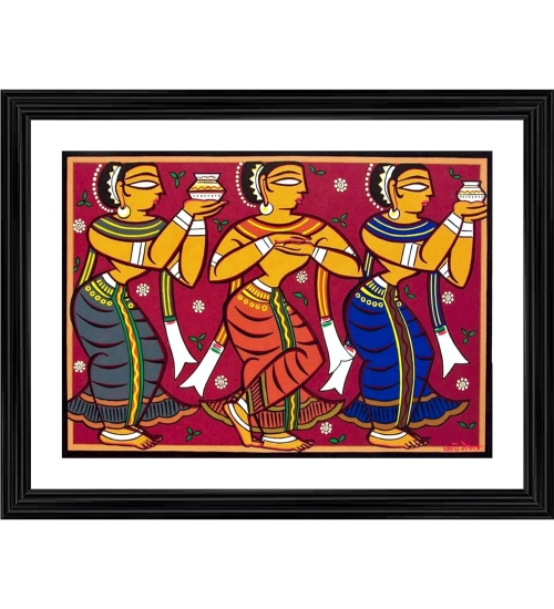 Three Gopika Painting With Wood Photo Frame (Multicolor)