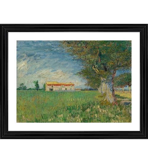 Farmhouse in a Wheatfield 1888 Painting With Wood Photo Frame (Multicolor)