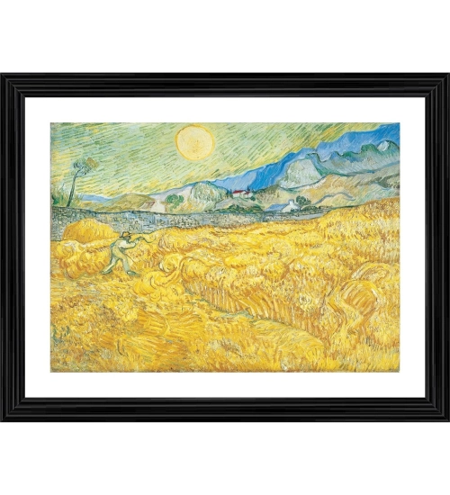 Wheatfield with a Reaper 1889 Painting With Wood Photo Frame (Multicolor)