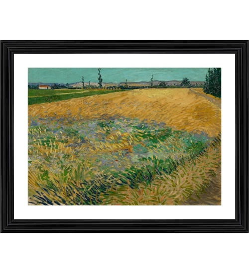 Wheatfield 1888 Painting With Wood Photo Frame (Multicolor)