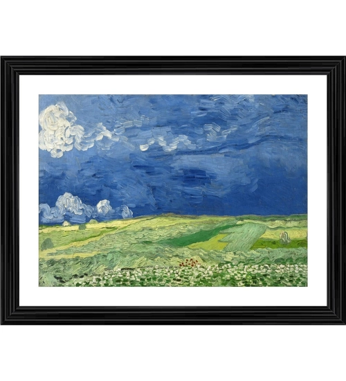 Wheatfield under Thunderclouds 1890 Painting With Wood Photo Frame (Multicolor)