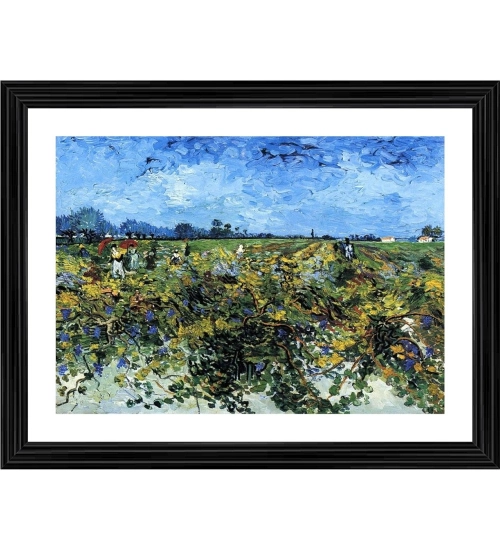 The Green Vineyard 1888 Painting With Wood Photo Frame (Multicolor)