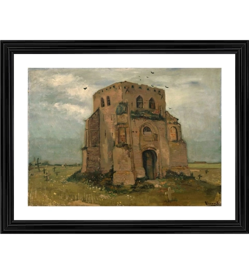 The Old Church Tower at Nuenen 1885 Painting With Wood Photo Frame (Multicolor)
