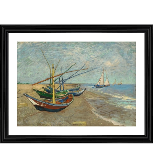 Fishing Boats on the Beach 1888 Painting With Wood Photo Frame (Multicolor)