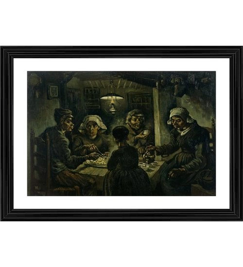 Potato Eaters 1885 Painting With Wood Photo Frame (Multicolor)
