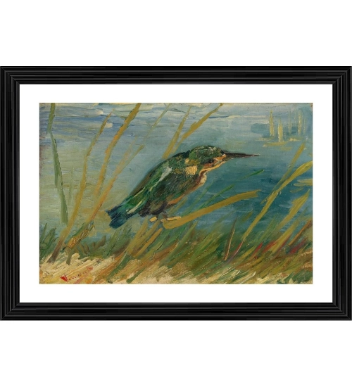 Kingfisher by the Waterside 1887 Painting With Wood Photo Frame (Multicolor)